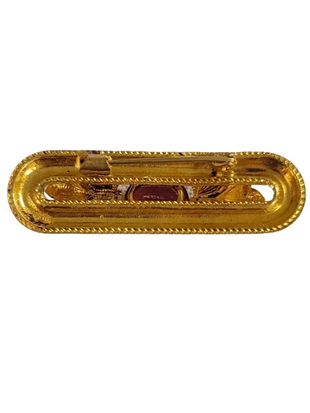 Czech Gold Tone Pink Rhinestone Leaf Bar Pin K969